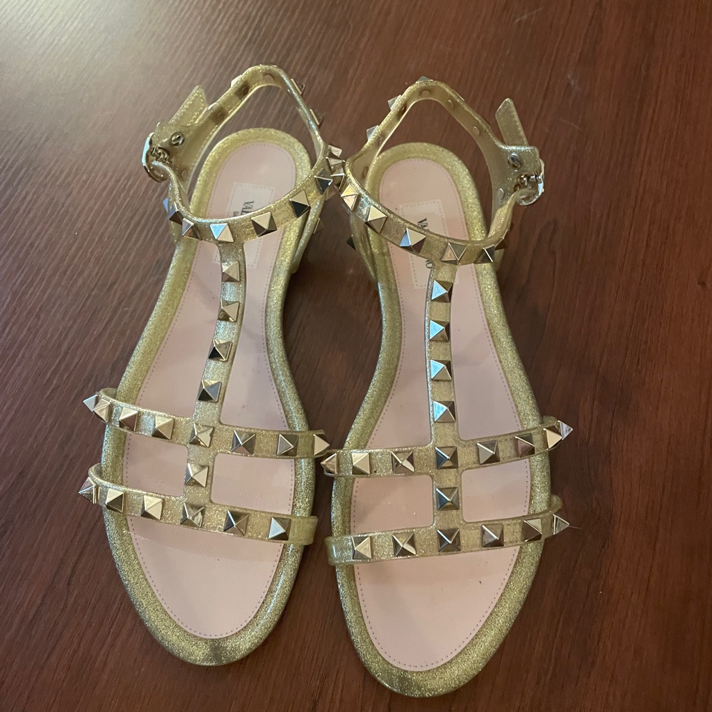 Valentino Garavani Rockstud Glittered Rubber Sandals Eu Size 37